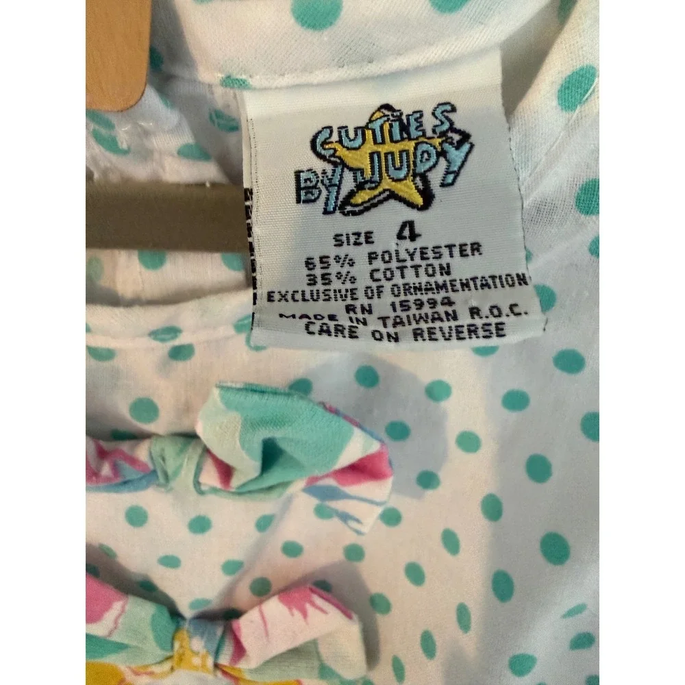 Vintage Cuties By Judy Girls Floral Polka Dot Bow Dress Size 4 Multicolor Pocket